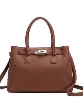 Vegan Leather Satchel Handbag Women Structured Top Handle Purse with Crossbody